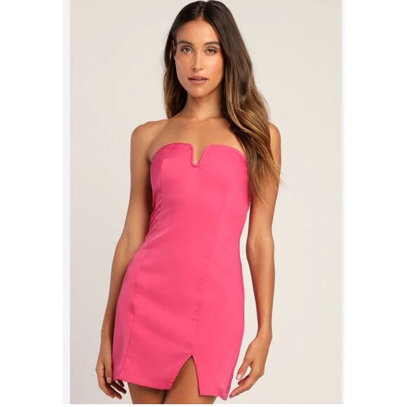 Lulus Glamorous Times Hot Pink Strapless Bodycon Mini Dress Size L NWT - Picture 8 of 10